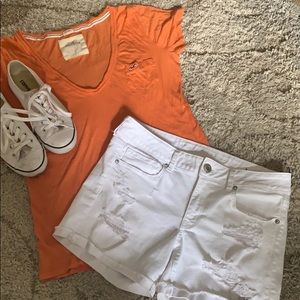 White distressed denim shorts